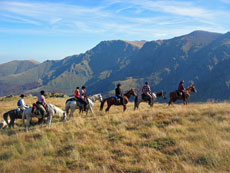 Cavaliers dans les prairies de hautes altitudes, r&eacute;serve naturelle des Rochers Chantants, Balkans - Randocheval / Absolu Voyages