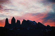 Patagonie, coucher de soleil sur les Torres del Paine