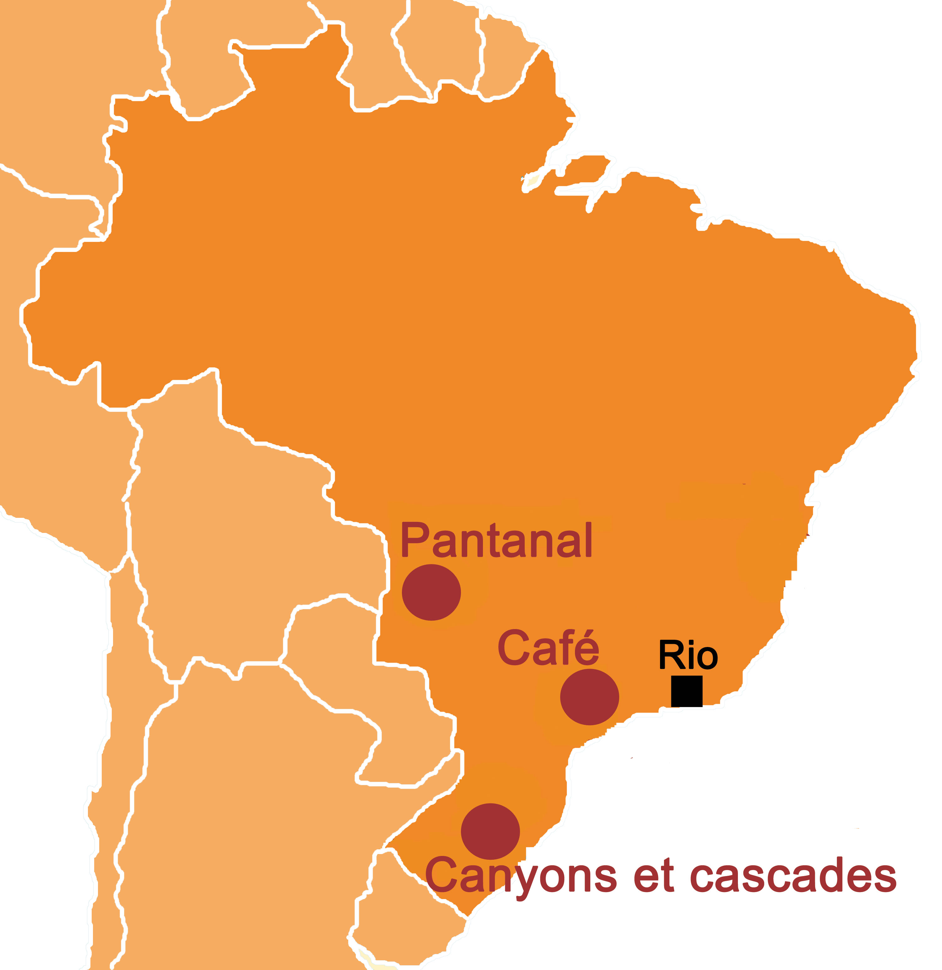 Carte de nos randonnées au Brésil - RANDOCHEVAL