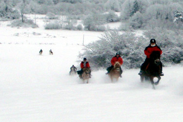 Voyage à cheval dans le Jura en hiver - Randonnée équestre organisée par Randocheval